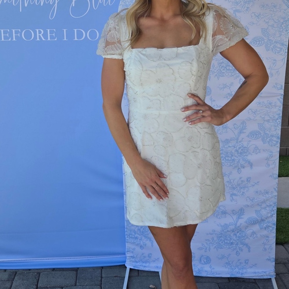 Lulu's Ivory Beaded Mini Dress